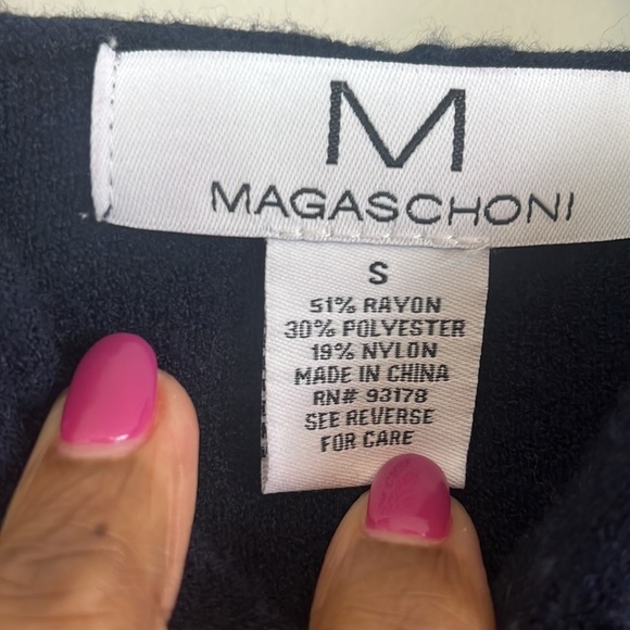 Magaschoni Sweater Women Size Small Navy Blue Drawstring Hoodie Long Sleeve - Picture 6 of 7
